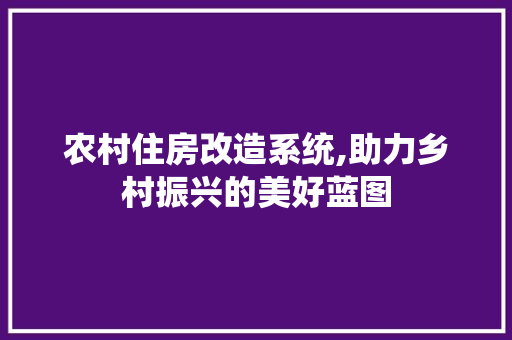 农村住房改造系统,助力乡村振兴的美好蓝图