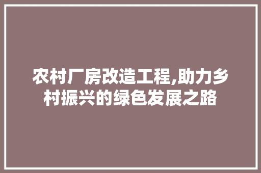 农村厂房改造工程,助力乡村振兴的绿色发展之路