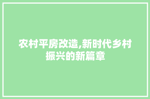 农村平房改造,新时代乡村振兴的新篇章