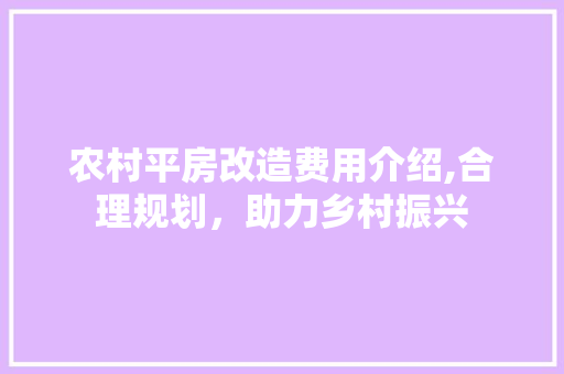 农村平房改造费用介绍,合理规划，助力乡村振兴