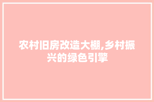 农村旧房改造大棚,乡村振兴的绿色引擎