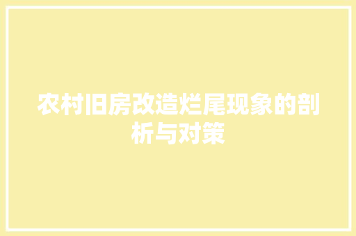 农村旧房改造烂尾现象的剖析与对策