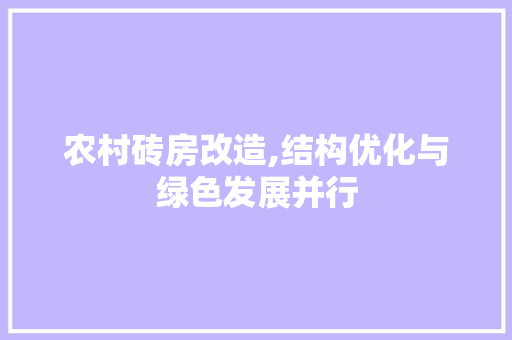 农村砖房改造,结构优化与绿色发展并行