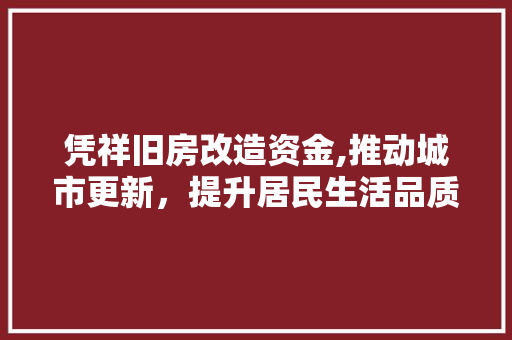 凭祥旧房改造资金,推动城市更新，提升居民生活品质