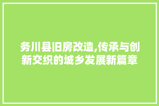 务川县旧房改造,传承与创新交织的城乡发展新篇章