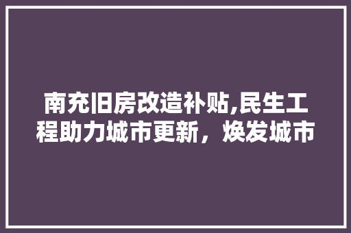 南充旧房改造补贴,民生工程助力城市更新，焕发城市新活力
