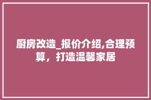 厨房改造_报价介绍,合理预算，打造温馨家居