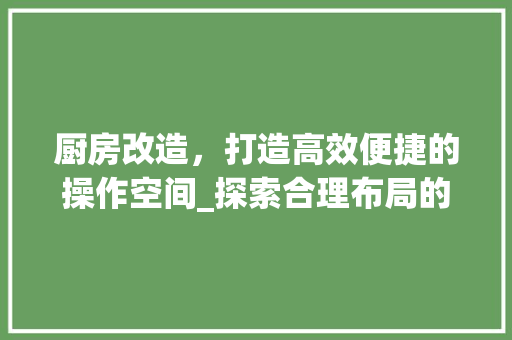 厨房改造，打造高效便捷的操作空间_探索合理布局的艺术