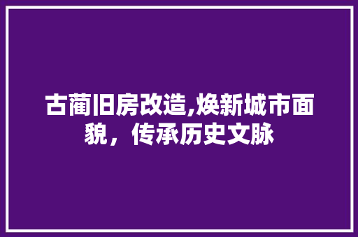 古蔺旧房改造,焕新城市面貌，传承历史文脉