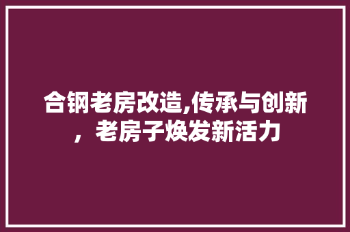 合钢老房改造,传承与创新，老房子焕发新活力