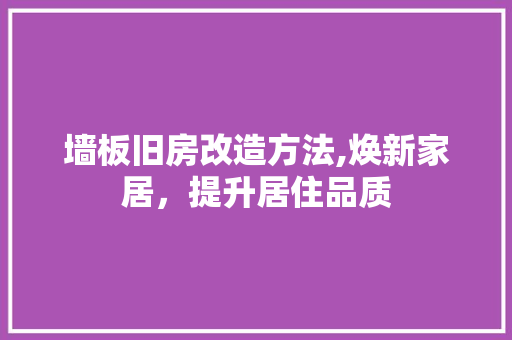 墙板旧房改造方法,焕新家居，提升居住品质