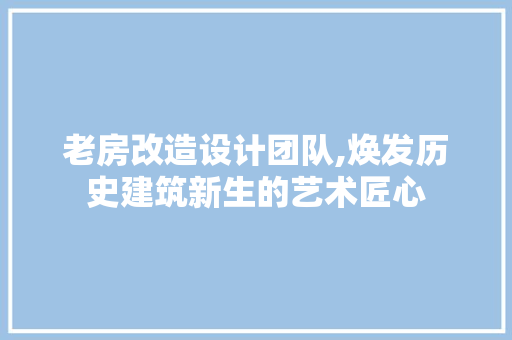 老房改造设计团队,焕发历史建筑新生的艺术匠心
