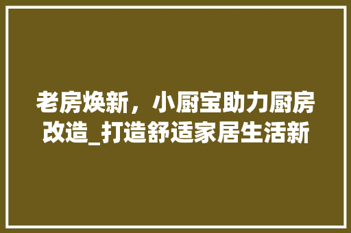 老房焕新，小厨宝助力厨房改造_打造舒适家居生活新篇章