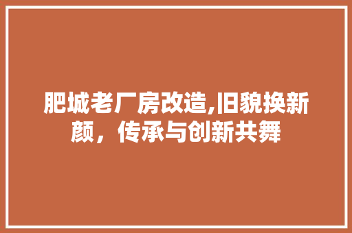 肥城老厂房改造,旧貌换新颜，传承与创新共舞