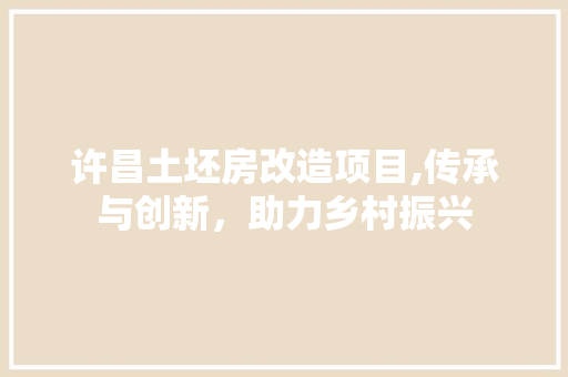 许昌土坯房改造项目,传承与创新，助力乡村振兴