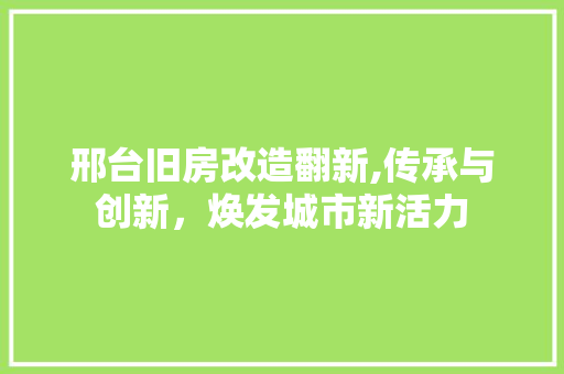 邢台旧房改造翻新,传承与创新，焕发城市新活力