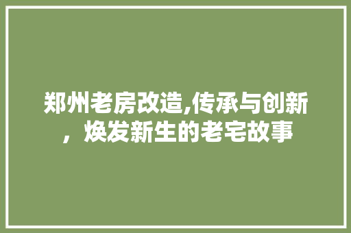 郑州老房改造,传承与创新，焕发新生的老宅故事
