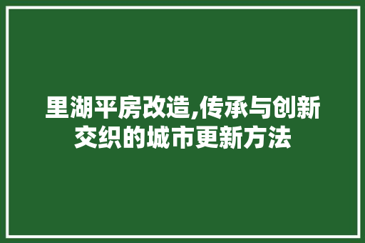 里湖平房改造,传承与创新交织的城市更新方法