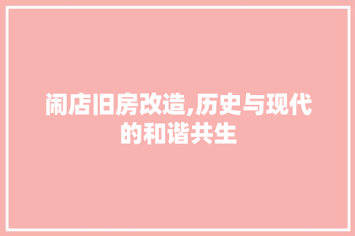 闹店旧房改造,历史与现代的和谐共生