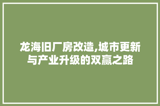 龙海旧厂房改造,城市更新与产业升级的双赢之路