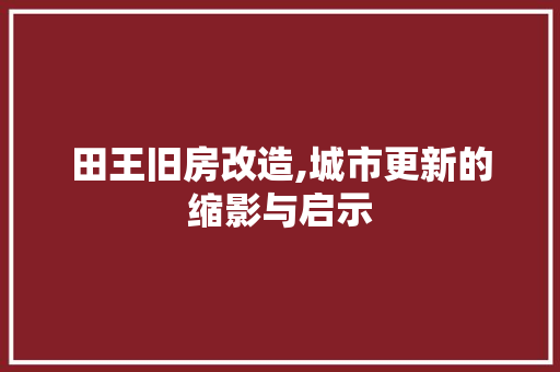 田王旧房改造,城市更新的缩影与启示