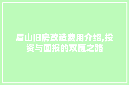 眉山旧房改造费用介绍,投资与回报的双赢之路