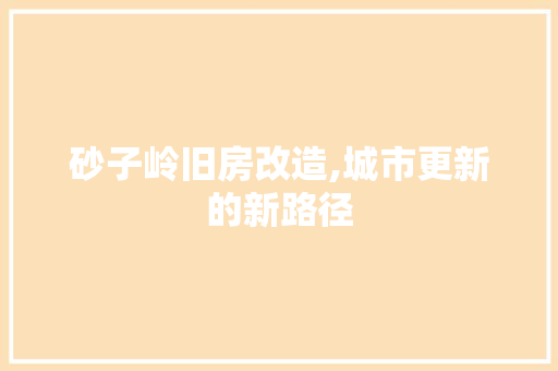 砂子岭旧房改造,城市更新的新路径