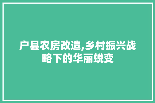 户县农房改造,乡村振兴战略下的华丽蜕变