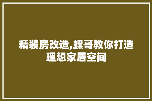 精装房改造,螺哥教你打造理想家居空间