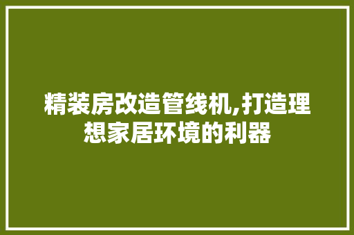 精装房改造管线机,打造理想家居环境的利器