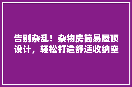 告别杂乱！杂物房简易屋顶设计，轻松打造舒适收纳空间