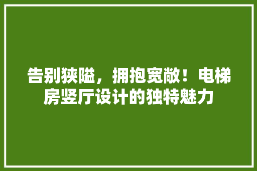 告别狭隘，拥抱宽敞！电梯房竖厅设计的独特魅力