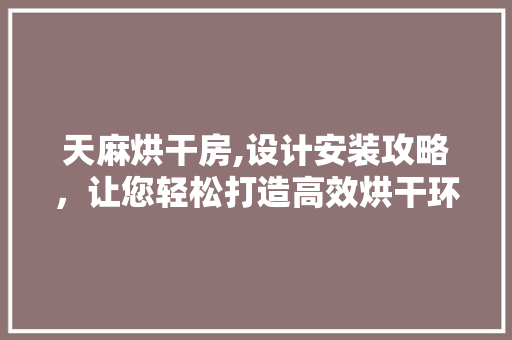 天麻烘干房,设计安装攻略，让您轻松打造高效烘干环境！