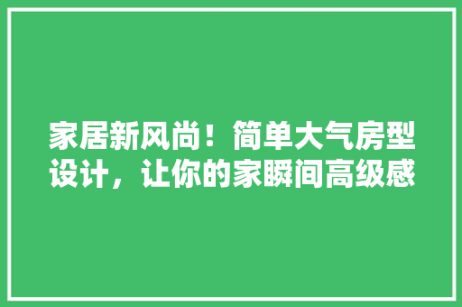 家居新风尚！简单大气房型设计，让你的家瞬间高级感爆棚！