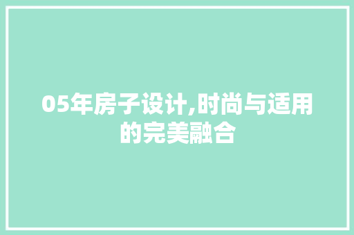 05年房子设计,时尚与适用的完美融合