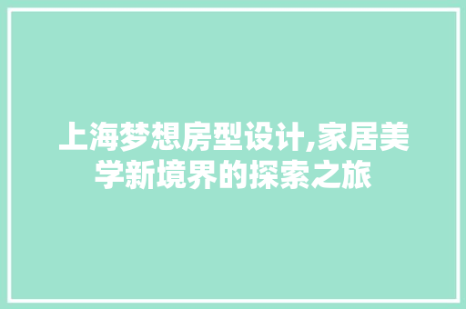 上海梦想房型设计,家居美学新境界的探索之旅