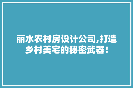 丽水农村房设计公司,打造乡村美宅的秘密武器！