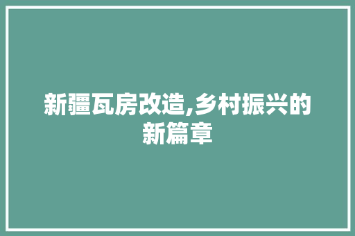 新疆瓦房改造,乡村振兴的新篇章