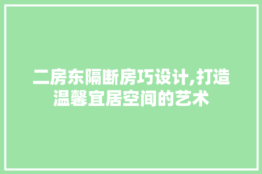 二房东隔断房巧设计,打造温馨宜居空间的艺术