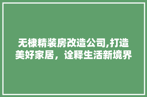 无棣精装房改造公司,打造美好家居，诠释生活新境界