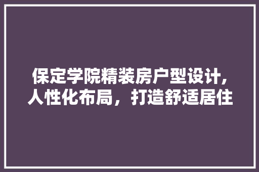 保定学院精装房户型设计,人性化布局，打造舒适居住空间