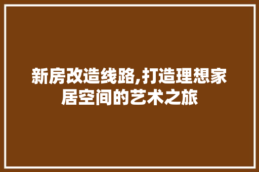 新房改造线路,打造理想家居空间的艺术之旅
