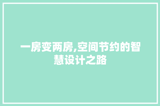 一房变两房,空间节约的智慧设计之路