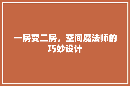 一房变二房，空间魔法师的巧妙设计
