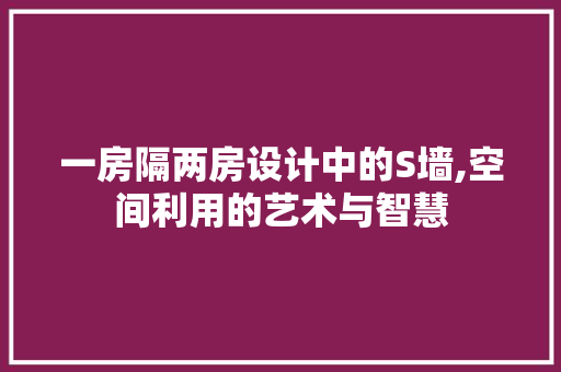 一房隔两房设计中的S墙,空间利用的艺术与智慧