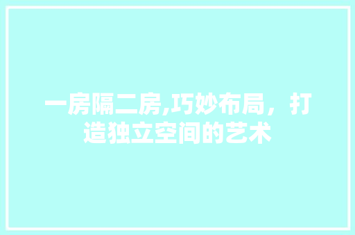 一房隔二房,巧妙布局，打造独立空间的艺术