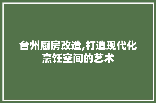 台州厨房改造,打造现代化烹饪空间的艺术