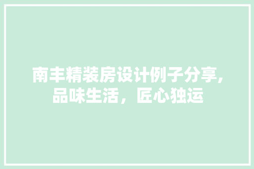 南丰精装房设计例子分享,品味生活，匠心独运