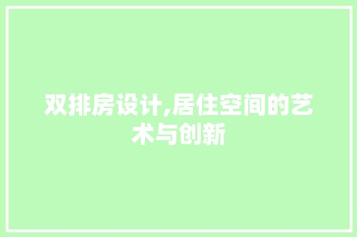 双排房设计,居住空间的艺术与创新
