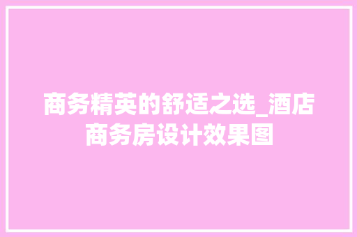 商务精英的舒适之选_酒店商务房设计效果图